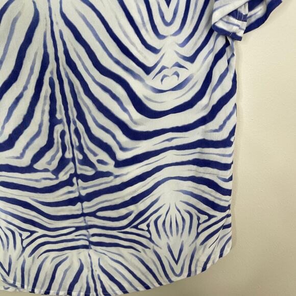 Equipment Small S Bright White Blue Silk Riley Endangered Tee Multi Tiger Stripe - Picture 6 of 10
